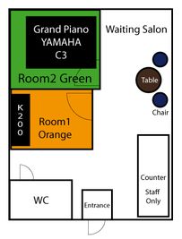 間取り図
貸切ですが、カウンター内とクローゼットは立ち入り禁止です。
ご注意ください。 - エスポワール音楽スタジオ 365日【１名様】貸切※グランド・アップライトどちらも弾けますの間取り図