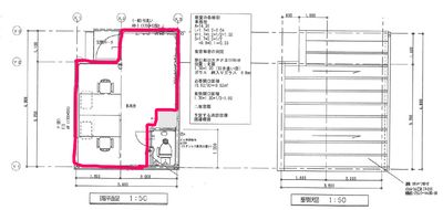 ピンクの線で囲んでる部分がトイレやシンクを除いた有効スペース(約6.6畳)です。 - dot7天六 天六スタイリッシュオフィスの間取り図