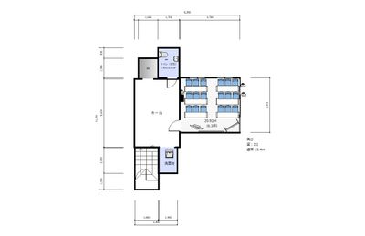 間取りです。
トイレは室外にあります。
女性トイレは４F
男性トイレは３Fです。
女性トイレは鍵が必要ですが、室内側のドアノブ付近にあります。 - ブルースペース上野駅前4A&4B(2部屋あり） 4B(402) 貸し会議室の間取り図