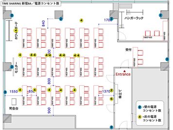 【コンセントの数／
壁面：2口×8ヵ所(内、控室は1箇所)
床上：4口×16ヵ所、2口×1ヵ所、6口×1ヵ所】 - TIME SHARING新宿 TIME SHARING新宿8Aの間取り図