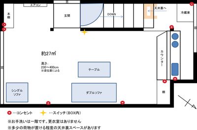 お手洗いは1階です（男女共用。洋式水洗）。更衣室・控室はありません - ランドリー中目黒 昭和レトロなレンタルスペース「ランドリー中目黒」の間取り図