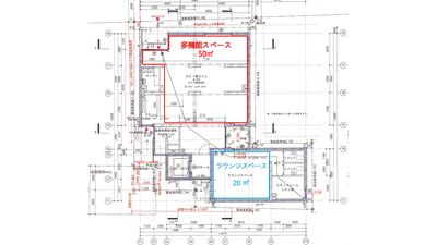 １階にある多機能スペースとラウンジスペース - ＳＰＡＴＩＵＭ　ＧＩＮＺＡ　ＰＯＮＹの間取り図