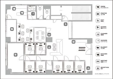 Co-working space「Tule plus」 白バック撮影も◎グリーンバックスタジオの間取り図