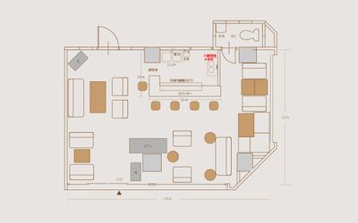 ゆったり全ソファ席（カウンターのみバースツール） - Feel Osaka Yu ホテルの1Fカフェスペースの間取り図