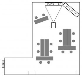 Ｔ字島型型レイアウト - 貸会議室 オフィス東京 D会議室の間取り図