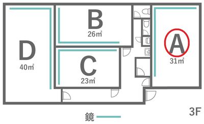 入口を入ってすぐ右側のお部屋です。 - レンタルダンススタジオ24/7 レンタルダンススタジオ24/7　【Ａスタジオ】の間取り図