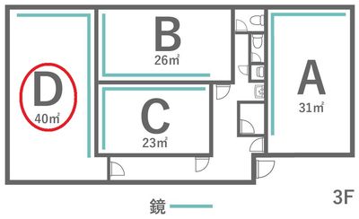 入口から真っすぐ進んでいただいた突き当りです。 - レンタルダンススタジオ24/7 レンタルダンススタジオ24/7　【Ｄスタジオ】の間取り図