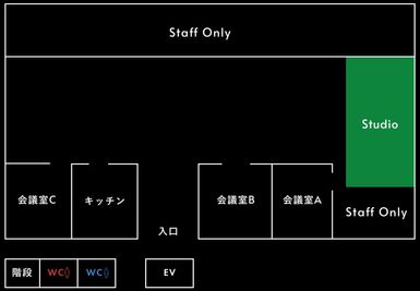 スタジオフロアの図面。控室が３つありオプションにて利用可能。 - 東京タワーメディアセンター3F　ストーンライズスタジオ ストーンライズスタジオ(AVRJapan)の間取り図