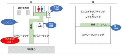 1FとB1からなるジム - GORILLA HUB KOMAGOME | ゴリラハブ駒込 駒込駅徒歩6分の②パワーラックスペースの間取り図