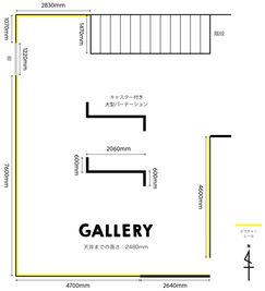 ギャラリー間取り図（ピクチャーレール位置） - バックス画材 【はじめての個展】【学生グループ展】に最適な画材店併設ギャラリーの間取り図