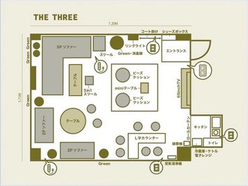 ワンルーム26畳の広々としたスペースです。席数も25席ございます。 - 🌿The3🌿【名駅3分】パーティ/誕生日会/撮影/ビジネス 🌿The３🌿【名古屋駅3分】26畳デザイナーズスペースの間取り図