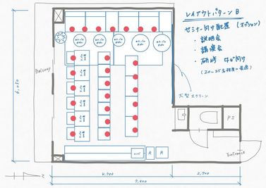 セミナー向けの配置です - SunnyBox名古屋ダイアパレス店 名古屋伏見貸し会議室　パーティルームの間取り図