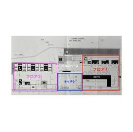 １階部分。フロア①、②、キッチンと分かれます。 - 千駄木露地 【千駄木露地】　道路側フロア①の間取り図