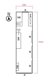 トイレ、手洗いシンク、洗面所あり。壁面鏡が東側の壁に並びます。 - 美容と健康【京橋】 レンタルスペース美容と健康【京橋】の間取り図