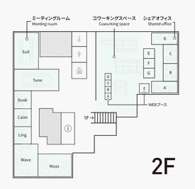 階段を上がっていただくと正面が受付です。 - Connect291 -コネクト291- 貸し会議室 Tone（12名部屋）の間取り図