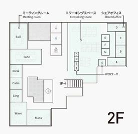 階段を上がっていただくと正面が受付です。 - Connect291 -コネクト291- WEBブースC ※コワーキングスペースは別予約の間取り図