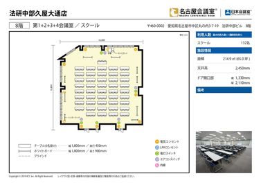 名古屋会議室 法研中部久屋大通店 第1〜4会議室（101〜132名の間取り図