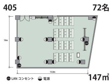 部屋後方はフリーレイアウト
電源は柱周りに複数設置しております。 - アットビジネスセンターサテライト渋谷宇田川 405号室（イベントルーム・多目的スペース）の間取り図