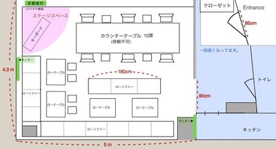 店舗間取り図 - OPAL MOON 北新地 ミニライブ・オフ会・パーティースペースの間取り図