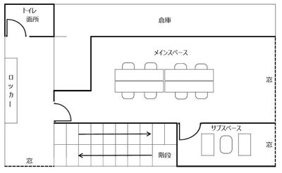 太枠スペースについて利用可ただいま2階トイレは故障中です
1階をご利用ください - ふじたや会議室　レンタルスペース「２０１」の間取り図