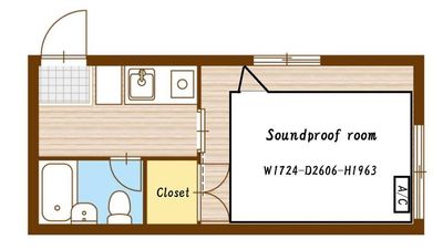 6帖アパートに３帖の防音室が設置してあります - 江古田防音室 江古田防音室【エアコン付防音室3.0畳】/ヤマハセフィーネの間取り図