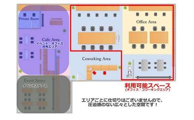 赤枠内のお好きな1席をご利用いただけます。 - ROUGHLABO TECH扇町 【ROUGH LABO TECH扇町】コワーキングオープン席の間取り図