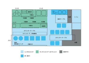 レンタルキッチン piece+place ピースアンドプレイス キッチン付レンタルスペースの間取り図