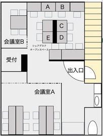 デスクゾーンでは、声を出してのご利用はご遠慮いただいております。会議などでのご利用の場合は、会議室をご利用ください（別料金） - 田無コワーキングスペースOK西東京（オープンスペース） 田無コワーキングスペースOK西東京-オープンスペース【A/B】の間取り図