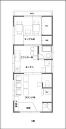 1階間取り図 - 東京・大島「アイビーカフェ大島」 一軒まるごと利用／68㎡・20名の間取り図