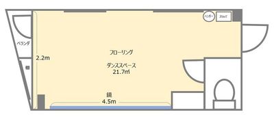 室内23.6㎡、ダンススペースは21.7㎡の広さです。 - feelche（フィルチェ）スタジオ水天宮 【水天宮前駅2分】1～5名少人数で気軽に使えるダンススタジオ♫の間取り図