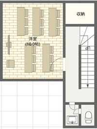 収納部分に全ての椅子とテーブルを収納可能です。

レッスンなどにも利用可能！ - JK Room 虎ノ門 セミナー会議室の間取り図