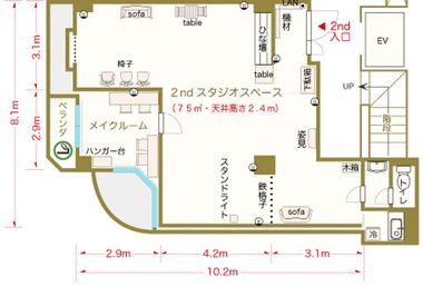 池袋マイスタイル ２ndスタジオ レンタル撮影スタジオの間取り図