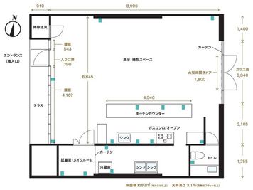 間取り図
青色の印はコンセントの位置です。 - BonVoyage BonVoyage/ハウス・キッチン撮影スタジオ/展示ギャラリーの間取り図