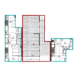 間取り図
●水色枠左の奥側：キッチン
●赤色枠：イートインスペース
をご利用いただけます - レンタルキッチン レンタルキッチンSの間取り図