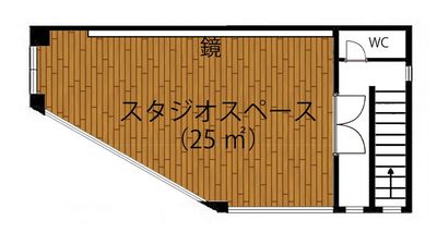 25㎡の広さ、幅4.5m×高さ1.8mの鏡で1～6人程度でダンスができるスペースです。 - 茂生ビル（福岡ビル）4階 レンタルスタジオEloa　神戸元町店の間取り図