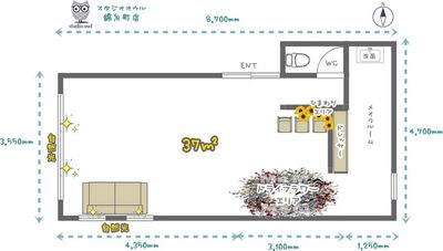 studio owl（スタジオオウル）錦糸町店 6m超え大型ドライフラワーとアンティークに包まれた撮影スタジオの間取り図