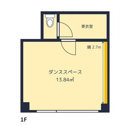 ダンススペースは13.84㎡とコンパクトですが正方形で使いやすい形になっています。 - レンタルスタジオ おどルーム 大塚店 大塚レンタルスタジオ「おどルーム」の間取り図