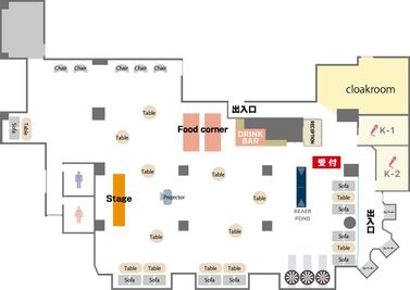 貸切使用時のフロアマップ - 歌舞伎町の大型アミューズメントバー「東京PingPong」 東京PingPongの間取り図