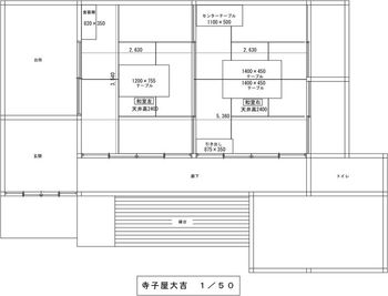 寺子屋大吉『1階』の室内寸法です。 - 寺子屋大吉 世田谷まったり古民家１階‼️6畳2間続き間ー3駅使えてとても便利の間取り図