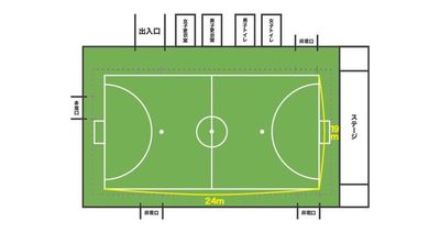 フットサルコートの大きさは縦24メートル、横19メートルです - 旧笠間東中学校・体育館 旧笠間東中・体育館の間取り図