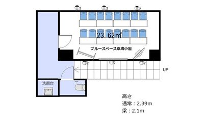 机８台、椅子16脚を横に配列したレイアウトです。 - レンタルスペース・貸し会議室「ブルースペース京成小岩」の間取り図