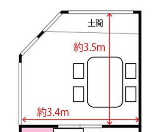 テーブルは一時的に撤去していただくことも可能です。 - 猫額庵 視認性抜群の角地1F路面店スペースの間取り図