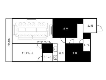 パーティルーム1部屋は最大15名の着座が可能です。キッズルームも合わせて、部屋が分かれますが最大20名までレンタルルーム内でお過ごしいただけます。 - 大森北のパーティルームの間取り図