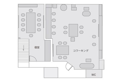 個室スペース
コワーキングスペース
間取り図 - 小田原ラボ 貸し会議室・個室・レンタルスペースの間取り図