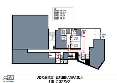 1階エントランスからの案内図 - 【リロの会議室】五反田KANPAIビル 五反田KANPAIビル　1階　RoomFの間取り図