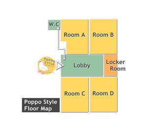 入口左手前:Room A - 本厚木サロン ぽっぽスタイル Room Aの間取り図