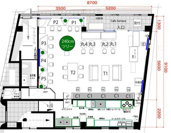 客席53㎡
キッチン20㎡
テラス7㎡
その他10㎡
合計90㎡ - イルミCafeの間取り図