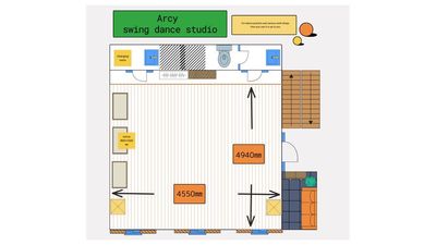 ダンスフロアの広さ：4.9×4.5m - アーシースイングダンススタジオ レンタルダンススタジオ＜昼の部＞の間取り図