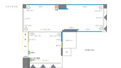 [ スタジオ配置図面 ]
椅子・テーブルなどのレイアウトは自由に使えます。 - Luna6Fun（ルナ・ファン） レンタルスタジオ＆スペースの室内の写真