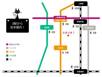 ８駅から徒歩でアクセス可能な好立地 - シャノワール　レンタルスタジオ　御徒町 多目的レッスンスタジオ（B1）のその他の写真